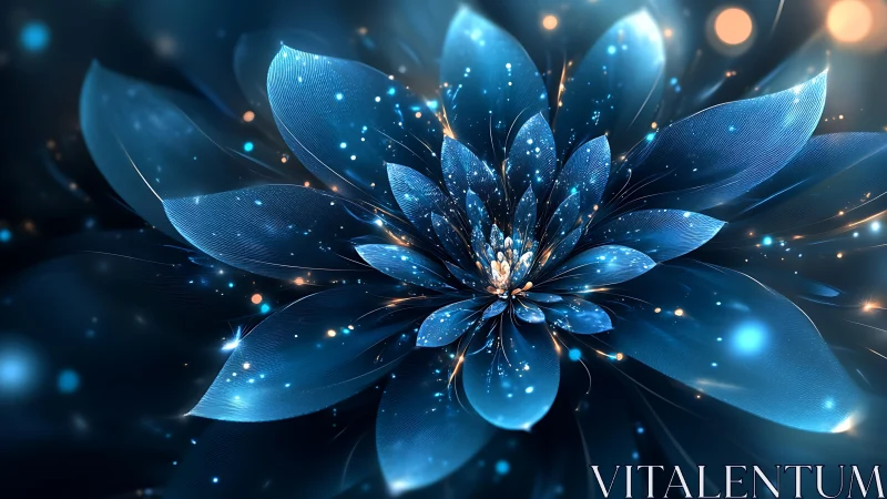 Luminous blue fractal flower blooms in a dreamy cosmic glow