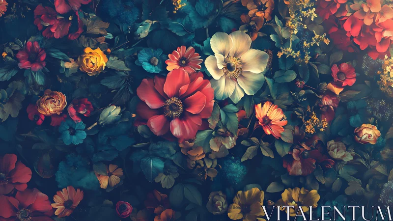 Midnight Garden Bursts: Where Jeweled Blooms Dance Against Darkness