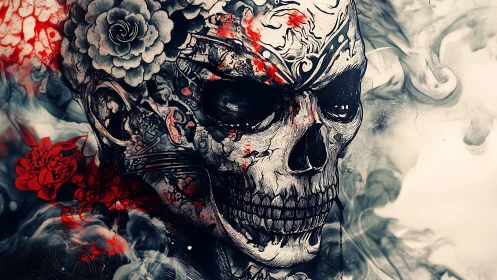 Bone-bloom monarch in swirling ink and blood-kissed smoke.