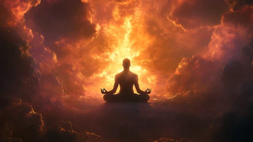 Silhouetted meditator aligns with radiant cosmic vortex glow