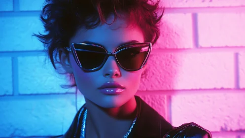 Neon-lit portrait isolates model in high-contrast cyberpunk glow