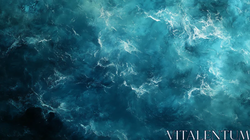 Storm-kissed teal ocean swirling in electric moonlight.