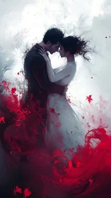 Ethereal Romantic Embrace: Watercolor Ink Fusion Portrait