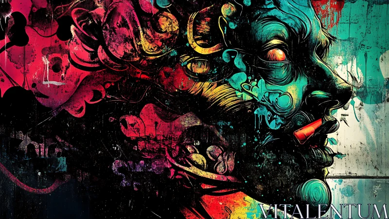 Vivid dual color portrait in abstract graffiti style.