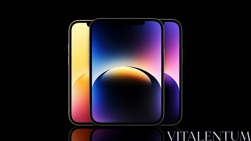 Three Gradient Smartphones Showcase Modern Display Design