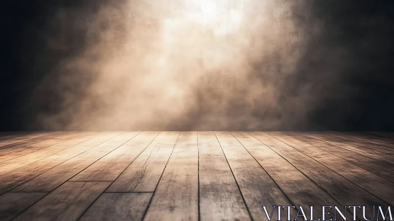 Cinematic wooden stage with dramatic backlit atmosphere design.