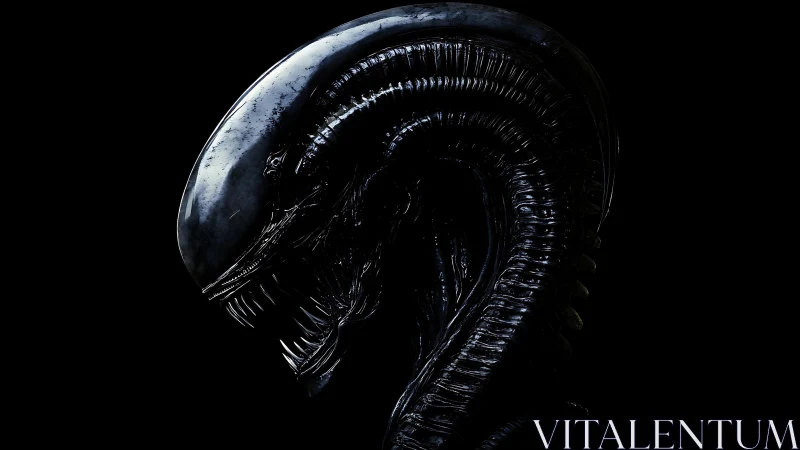 Glossy biomechanical xenomorph profile with specular highlights