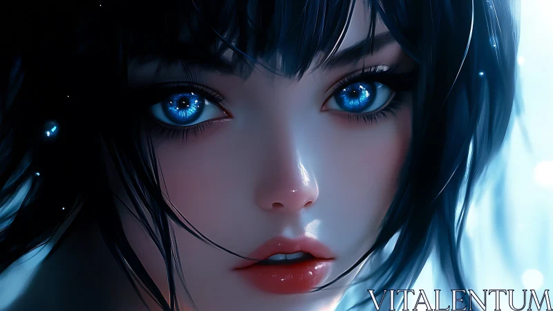 Iridescent blue-eyed portrait in high-gloss digital render.