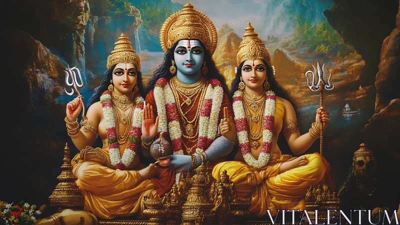 Sacred trinity in golden light and serene mountain calm.