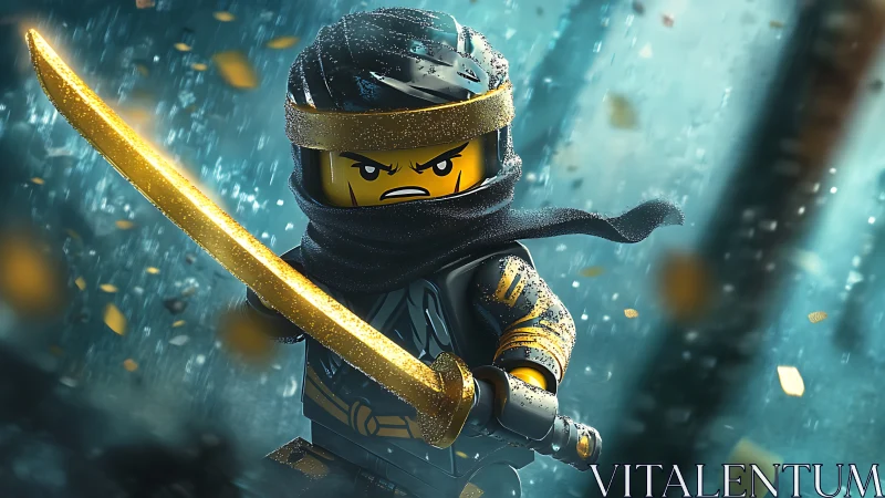Dynamic LEGO ninja minifigure rendered with cinematic depth of field