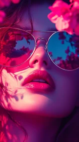 Neon-lit close-up portrait explores reflective color contrast precisely