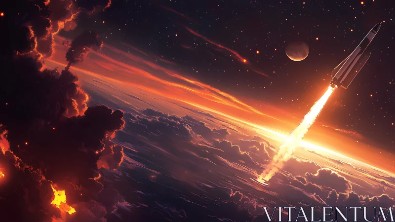 Orbital launch vehicle ascending above luminous cloud deck