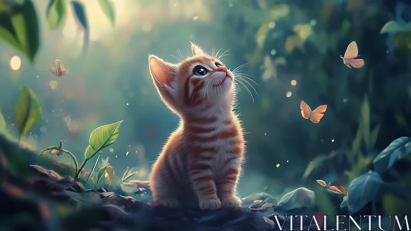 Curious kitten discovers wonder in a magical woodland.