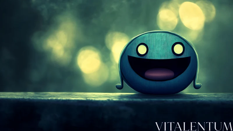 Glowing teal smiley icon against dreamy bokeh haze background