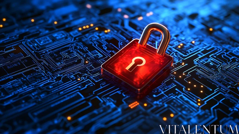 Cyber lock on illuminated PCB symbolizing data perimeter control.