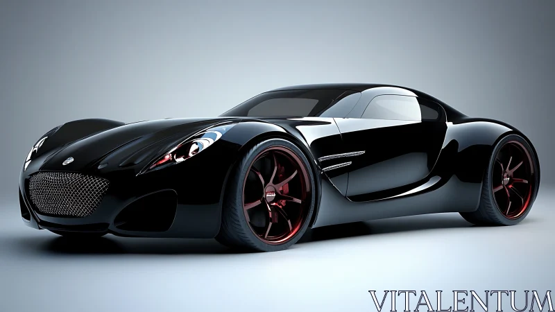 Black concept supercar reflects studio light flawlessly.