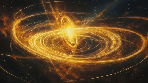Stellar vortex of golden plasma swirling through space.