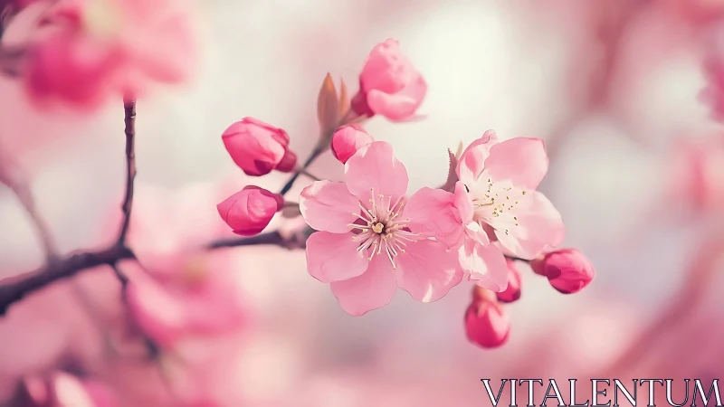 Pink Cherry Blossoms in Soft Focus Bloom.