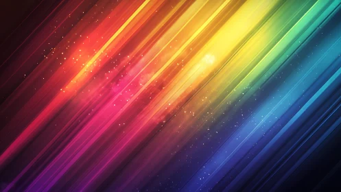 Vibrant diagonal rainbow light streaks abstract digital background.