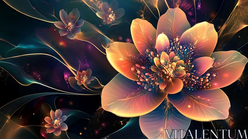 Digital abstract floral composition with luminous petals.