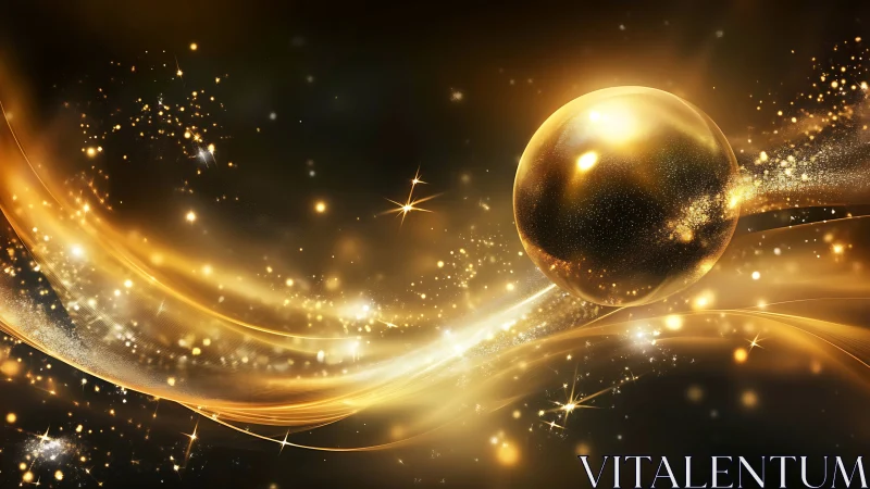 Golden energy sphere amid swirling cosmic light field.