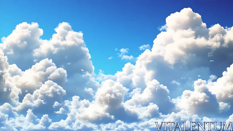 Cumulus cloud formations occupy bright blue daytime sky fully