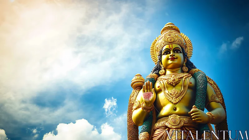 Golden temple guardian shining softly beneath a vast sky.