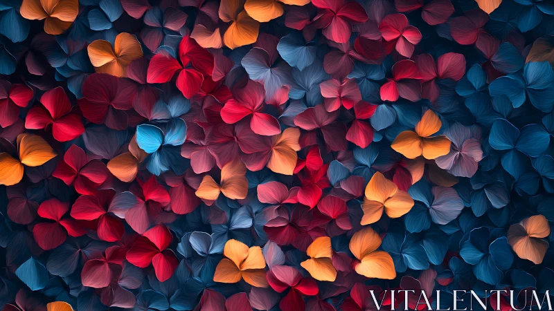 Layered petal field with multicolor gradient shading and depth