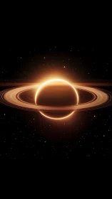 Ringed planet with luminous halo against sparse starfield.