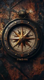 Rust-warmed compass quietly reorients a forgotten steel wall