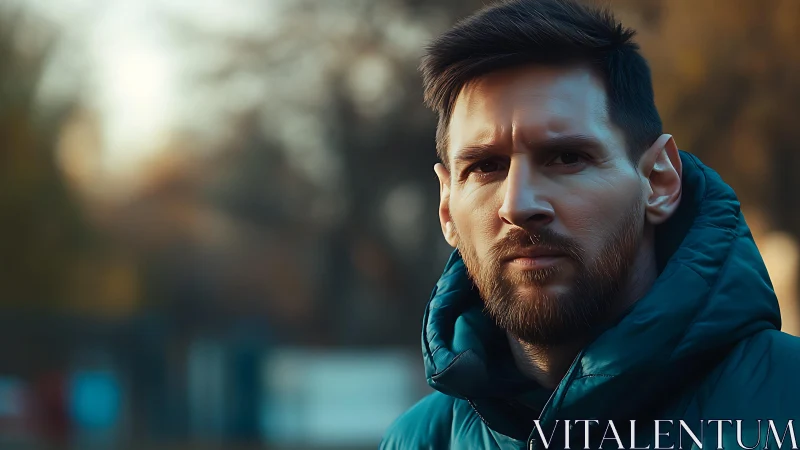 Winter-still portrait of a pensive man in teal jacket.