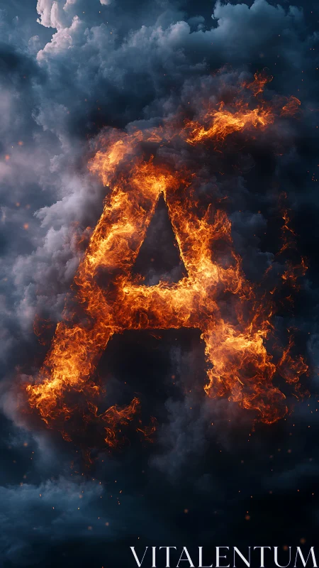 Fiery Letter A Rising Through Storm Clouds.