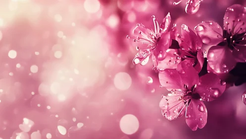 Vibrant pink flowers with water droplets in soft focus