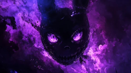 Sinister neon rabbit entity in swirling violet void.