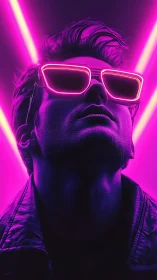 Neon-lit portrait shows male subject in magenta backlighting