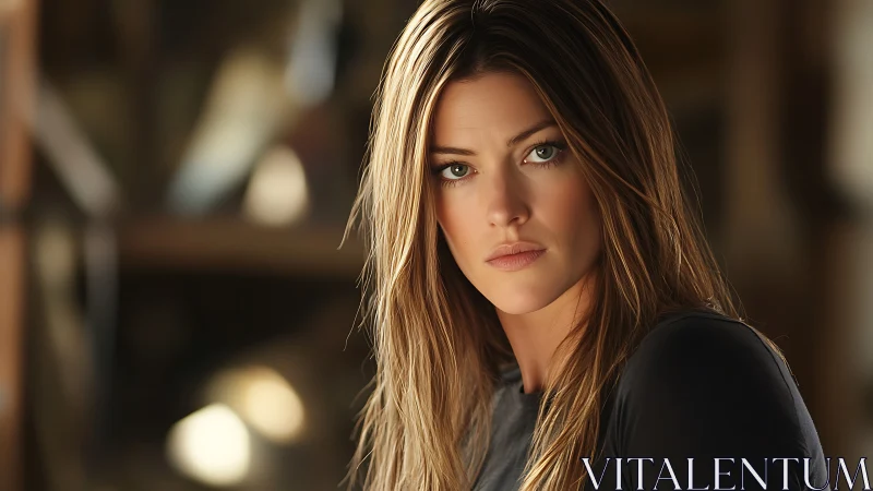 Controlled depth-of-field portrait under warm defocused bokeh.