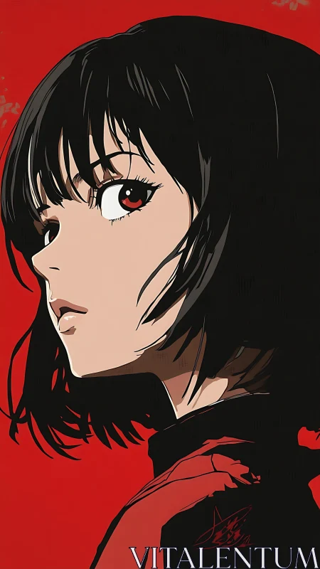 Crimson silence wraps the sharp gaze of a midnight rebel