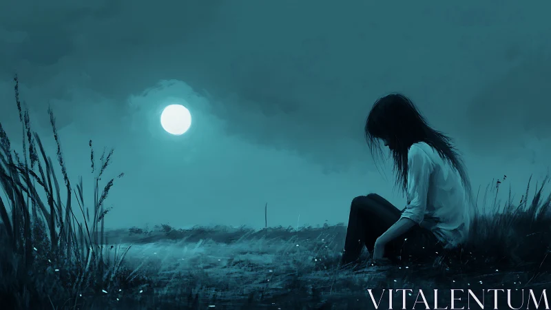 Moonlit solitude leans quietly against the whispering field