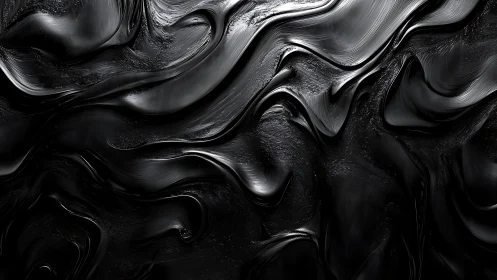 Liquid black abstract surface forms flowing sculpted waves
