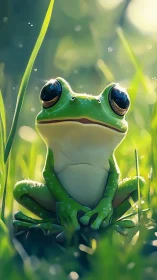 Digital painting study of a luminous frog in sunlit meadow.