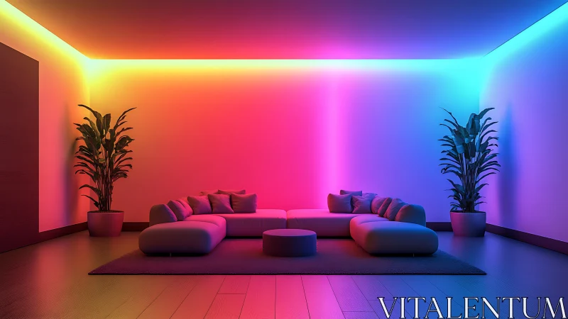 Neon LED lounge glows with immersive ambient gradient light