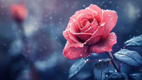 Frost-Kissed Crimson: Rose Blooming Through Winter's Whisper.