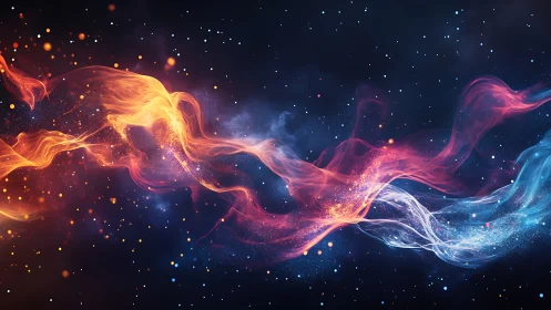 Colorful nebula-like energy waves on deep space background.