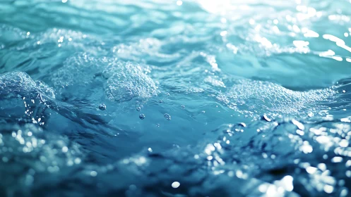 Dynamic close-up of sunlit turquoise water surface detail.