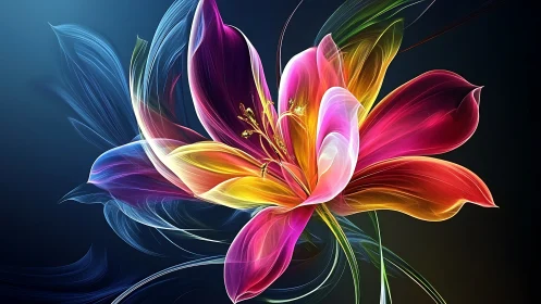Radiant fractal flower unfolds in luminous neon petals.