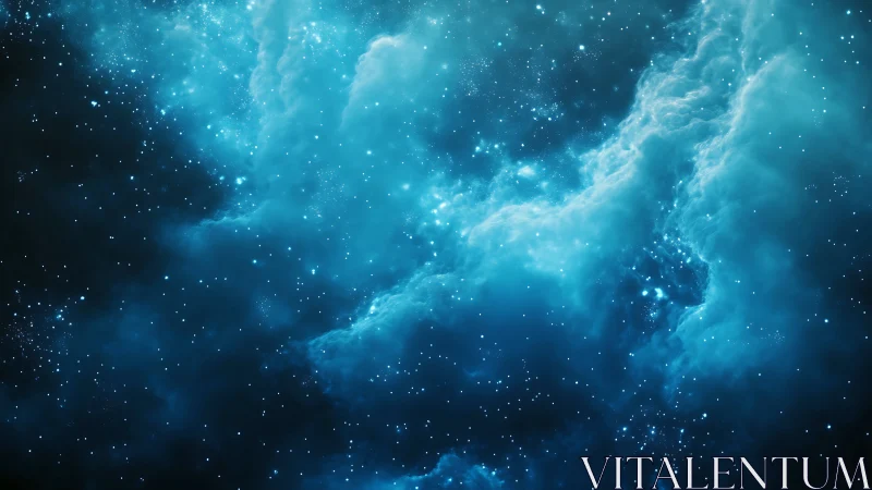 Luminous blue nebula drifts through a deep star-filled cosmos