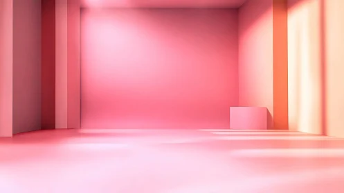 Soft pink minimalist interior glows with abstract light.