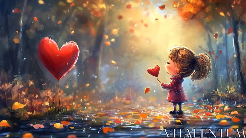 Girl Chasing Impossible Hearts Through Autumn's Glow.