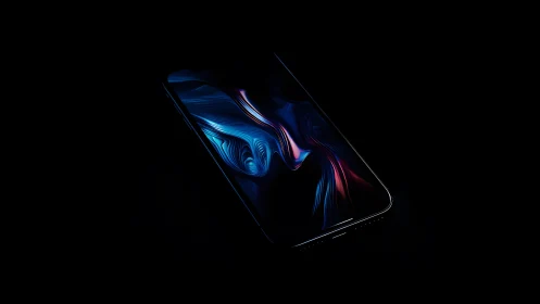Modern smartphone with abstract neon display in a dark, minimal style.