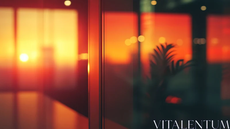 Office glass panels reflecting saturated urban sunset glow.